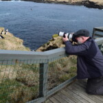 Jóhann Óli HIlmarsson við myndatöku í Hafnarhólma. Ljósmynd: © Dögg Matthíasdóttir. Formaður Fuglaverndar Jóhann Óli HIlmarsson við myndatöku í Hafnarhólma